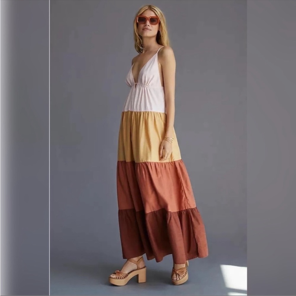 Anthropologie Colorblock Maxi Dress Size L